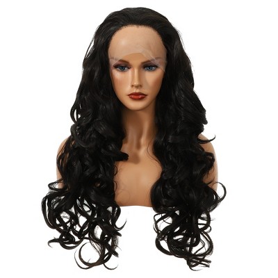 Unique Bargains Women's Long Body Wave Lace Front Wigs with Wig Cap 26" Black 1 Pc