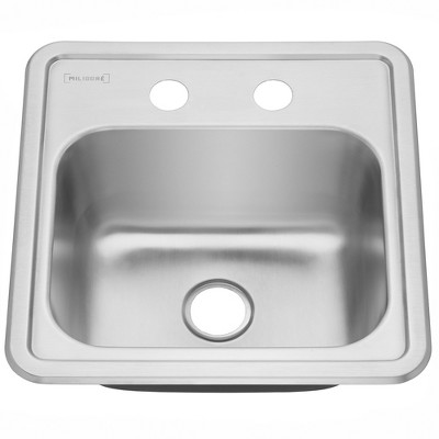 Miligore Stainless Steel Wet Bar Hospitality Sink - 15" x 15" 2-Holes Top Mount / Drop-In
