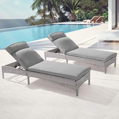 Sonkuki 2-Pack Patio Lounge Chaise Chair with Gray Wicker Weather-Resistant Chair