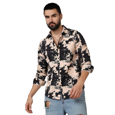 Campus Sutra Men Men's Beige & Black Paint Strokes Shirt