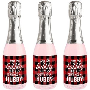 Big Dot of Happiness Flannel Fling Before the Ring - Mini Wine & Champagne Bottle Label Stickers - Buffalo Plaid Bachelorette Party Favor Gift - 16 Ct - 1 of 4