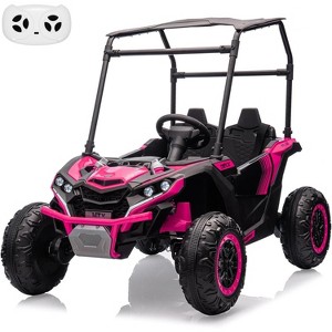 24V Kids Ride On UTV, 2 Seater 4WD Electric Truck with Sun Shade, Remote Control, Led Lights, 4 Shock Absorbers,3 Speeds,Horn for Gift - 1 of 4