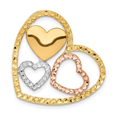 Black Bow Jewelry 14k Yellow Gold and Rose Gold Triple Heart Slide Pendant, 26mm