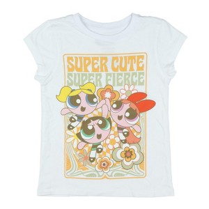 Seven Times Six Powerpuff Girls Shirt Girl's Super Cute Fierce Floral Short Sleeve Top White - 1 of 4