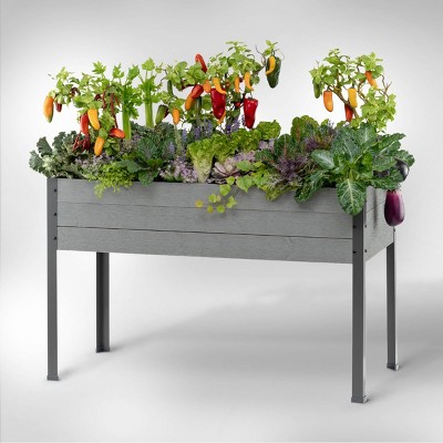 Gray Spruce and Steel Elevated Outdoor Planter Box