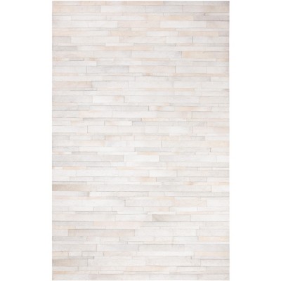 Hand-Woven Geometric Gray Cowhide Area Rug - 4' x 6'