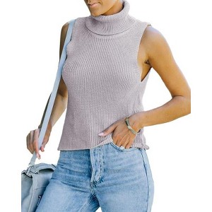 Coolmee Womens Sleeveless Sweater Vest Turtleneck Ribbed Knit Tank Tops Basic Slim Fit Top - 1 of 4