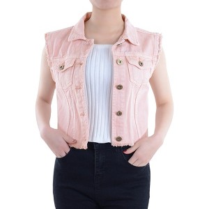 Anna-Kaci Women's Distressed Denim Crop Vest - 1 of 4