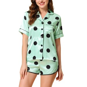 cheibear Women's Silky Satin Nightwear with Shorts Lounge Sleepwear Pajama Set - 1 of 4