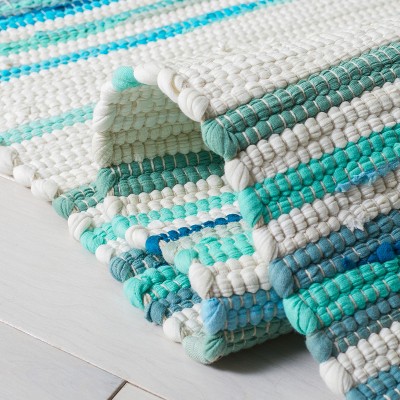 Ivory & Green Handmade Cotton Stripe Round Area Rug - 30"