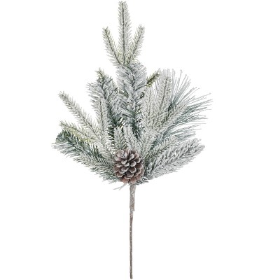 Sullivans Artificial Flocked Pine with Cones Pick 18"H White