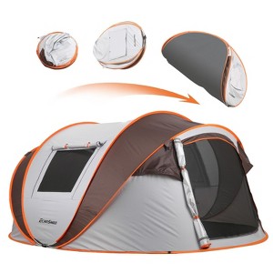 NAYSAYE Pop Up Camping Tent Portable Family Shelter for 4 to 6 Persons for Outdoor Adventures, White and Orange, 110.24"*78.74"*47.24" - 1 of 4