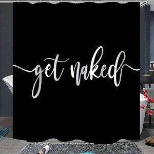 Shower Curtain Funny Cute White Words Black Background Simple Design Washable Fabric Bathroom Decor Set with Hook - 1 of 4