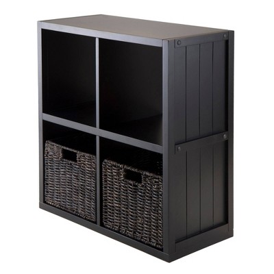 3pc Timothy Set Storage Shelf 2X2 with Baskets Black - Winsome