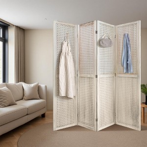 4-Panel Wooden Partition, 5.6-Foot Tall Pinboard Display Screen, Foldable Privacy Divider with Separate Display Panels - 1 of 4