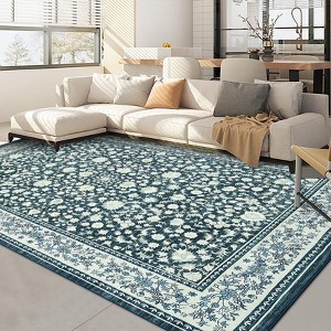 Acekool Area Rugs: Washable Non-Slip Vintage Floral Botanical Carpet, Soft Low Pile Foldable Stain Resistant Rugs for Living Room, Bedroom, Home - 1 of 4
