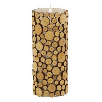 Solare 3x8 Wood Covered Flat Top 3D Virtual Flame Candle - Brown