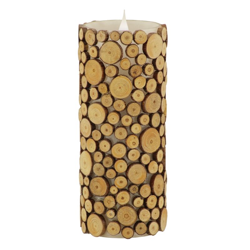 Solare 3x8 Wood Covered Flat Top 3D Virtual Flame Candle - Brown, 1 of 3