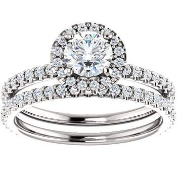 Pompeii3 1 1/10ct Diamond Halo Engagement Wedding Ring Set 14k White Gold