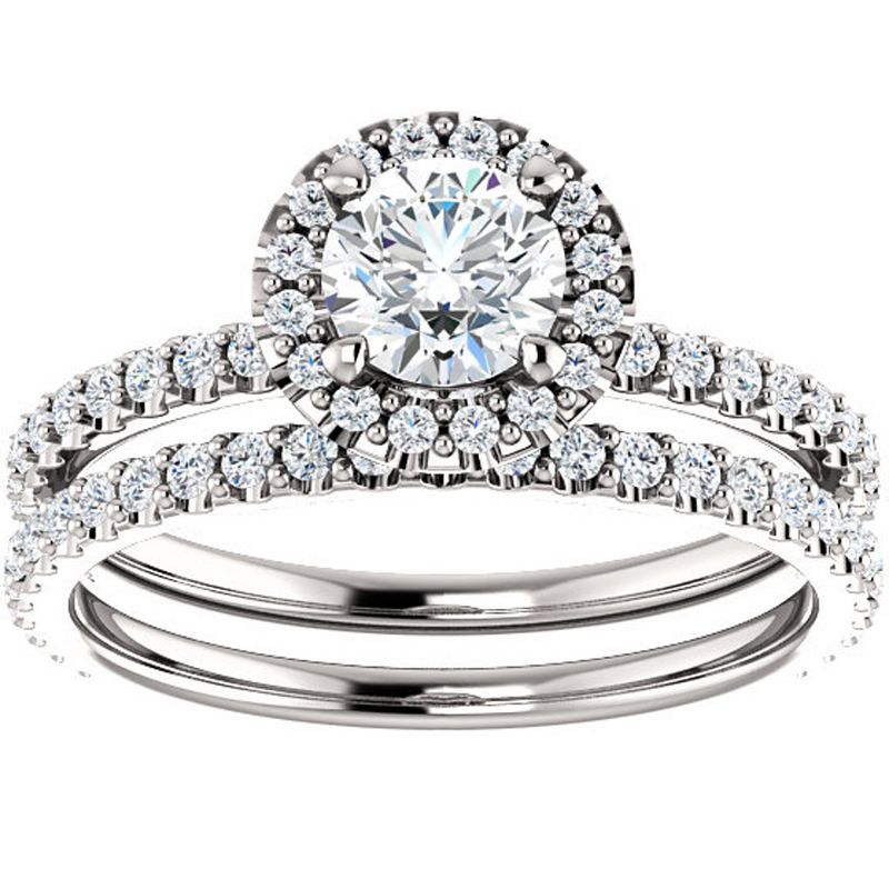Pompeii3 1 1/10ct Diamond Halo Engagement Wedding Ring Set 14k White Gold, 1 of 5