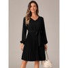 Allegra K Women's Pleated Tie Waist V Neck Long Sleeve A-Line Mini Dress - 4 of 4