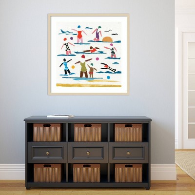 33" x 33" Multicolor Coastal Seaside Frolics Wood Framed Print