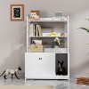 Cat Litter Box Enclosure with 2 Storage Shelves, Hidden Cat Furniture Cabinet with Double Doors, Scratch Pad, Indoor Cat House & Bookshelf Design - 3 of 4