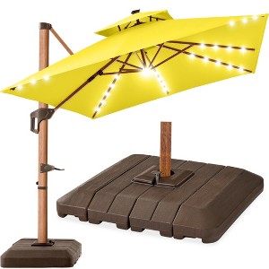Best Choice Products 10ft Square Woodgrain Pattern 2-Tier Outdoor Solar LED Cantilever Umbrella w/ Base - 1 of 4