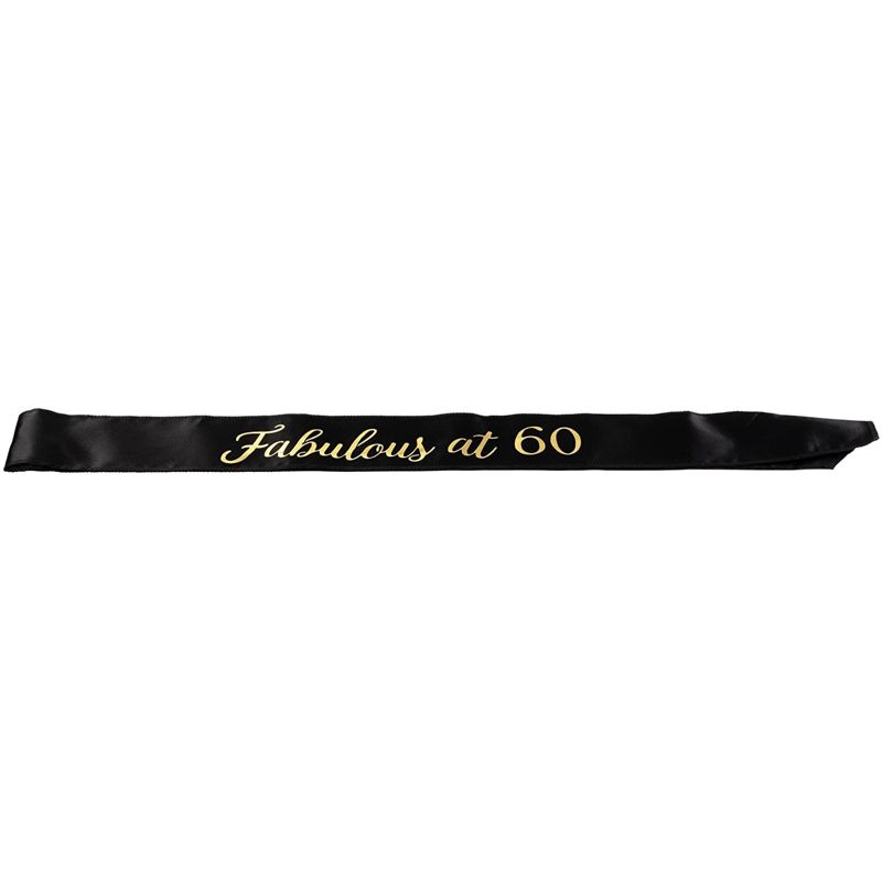 Blue Panda 60th Birthday Sash and Tiara for Women, Fabulous at 60 Party Decorations, Black with Gold Print, 5 of 7