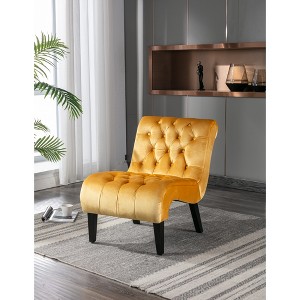 Velvet Armless Accent Chair with Button Tufted Upholstery, Foam Cushion and Solid Wood Legs for Living Room - 1 of 4