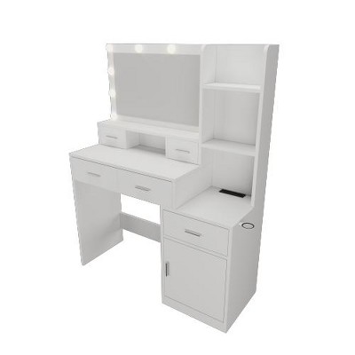 Ridstar 43.31 in. W Smart Dressing Table with Drawers & Storage Cabinet For Bedroom & Dressing Room-White
