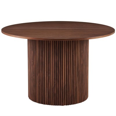 NicBex Dining Table Kitchen Table Farmhouse Round Dining Table for 4 Wood Strip Base Wood Veneer Tabletop for Kitchen and Dining Room