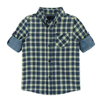 Andy & Evan  Toddler Navy & Lime Plaid Two-Faced Buttondown