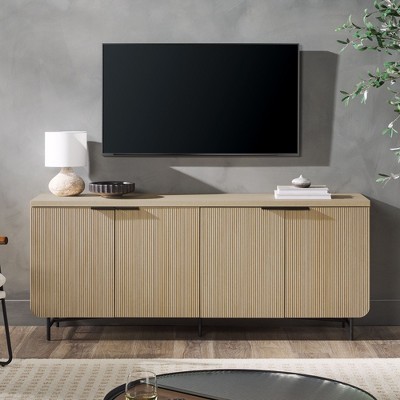 NicBex Modern Sideboard,Kitchen Storage Cabinets with 4 Fluted Doors and Adjustable shelves for Kitchen and Dining Room,Light Brown/Dark Brown/Black