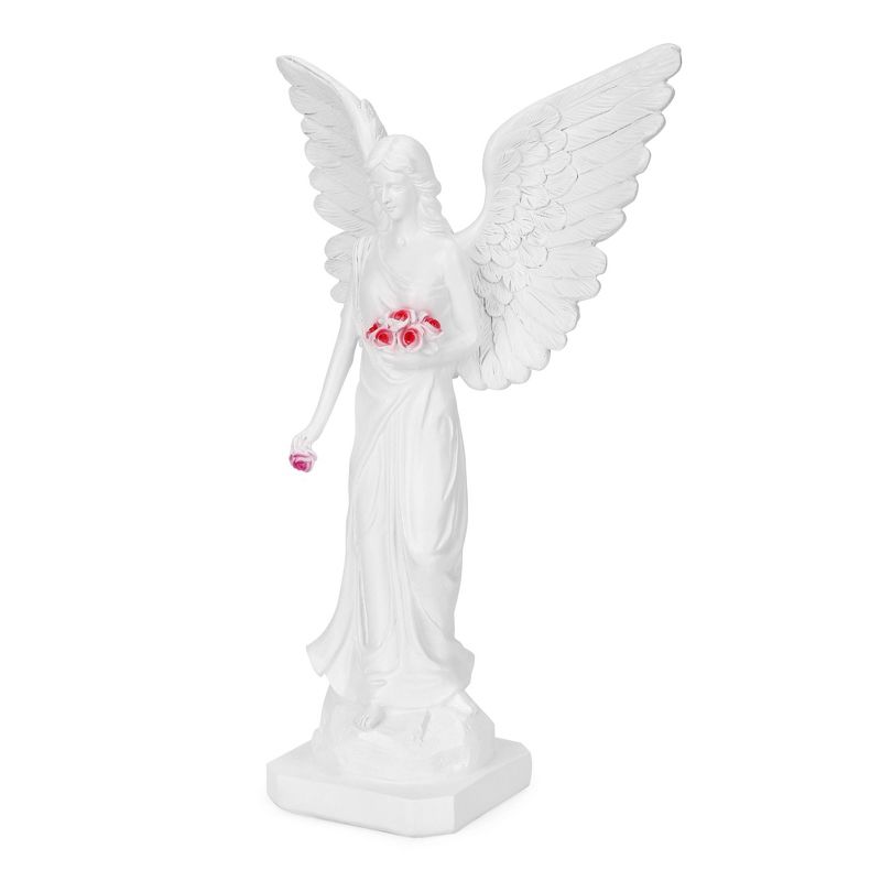 Techko Maid Resin/ABS Angel with Open Wings Statue with Solar Spotlight White, 6 of 10