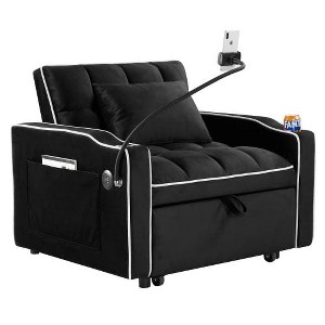 TiramisuBest 3-in-1 Foldable Sofa Bed,Modern Pull-Out Design with Adjustable Backrest, USB Port, Built-In Ashtray & Swivel Phone Stand,Dark Gray - 1 of 4