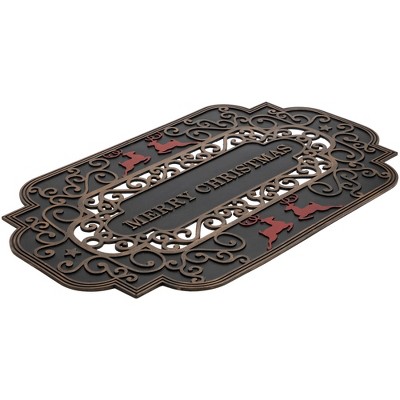 Black and Copper Rubber Outdoor Christmas Entrance Rug