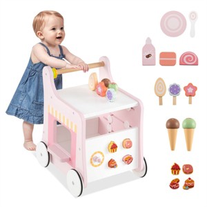 KTMBDW 2-in-1 Baby Walker with 8 Fun Activities (Dessert Sorter/Adjustable Clock/Maze) + Side Shop Window (Role Play)for 10-12 Months 1 2 3 Years Old - 1 of 4