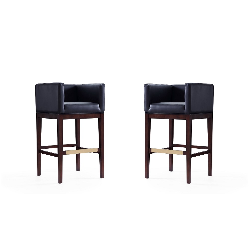 Photos - Chair Set of 2 Kingsley Upholstered Beech Wood Barstools Black - Manhattan Comfo