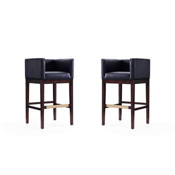 Set of 2 Kingsley Upholstered Beech Wood Barstools Black - Manhattan Comfort