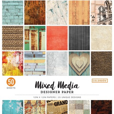 Colorbok 68lb Designer Single-Sided Paper 12"X12" 50/Pkg- Mixed Media, 25 Designs/2 Each