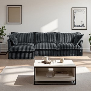 120" Corduroy Slipcovered L-Shaped Modular Sectional Sofa with French Edges & Removable Covers - 1 of 4