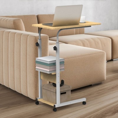 Syemin Desks Adjustable Overbed Bedside Table With Wheels C Side Table Laptop Table Small Snack Table for Small Spaces, White, 23.62"*15.75"*30.31"