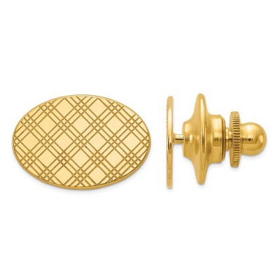 Black Bow Jewelry 14K Yellow Gold Checkered Oval Lapel or Tie Pin, 16 x 11mm