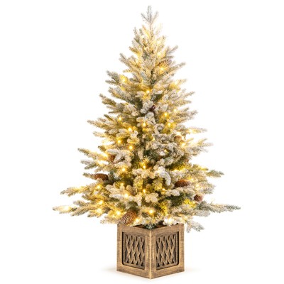 Tangkula 2 Pack 4 FT Pre-lit Artificial Entrance Christmas Tree Faux Snow Flocked Xmas Tree