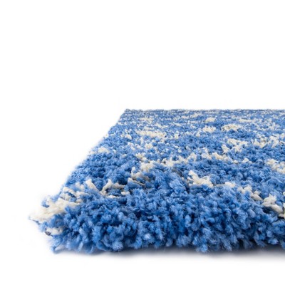 Periwinkle Blue Square Synthetic Trellis Shag Area Rug