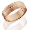 Pompeii3 14K Rose Gold Mens Brushed Milgrain Beveled Wedding Band 8mm - 2 of 3