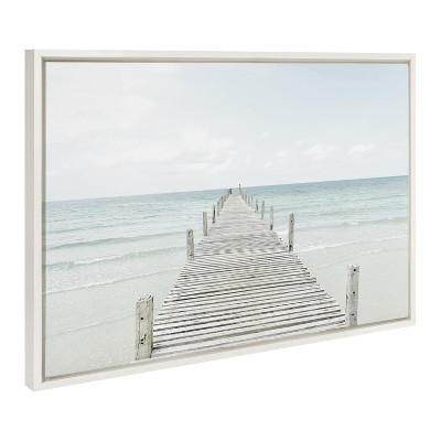 Coastal Ocean Beach Canvas Print Set with White Frames