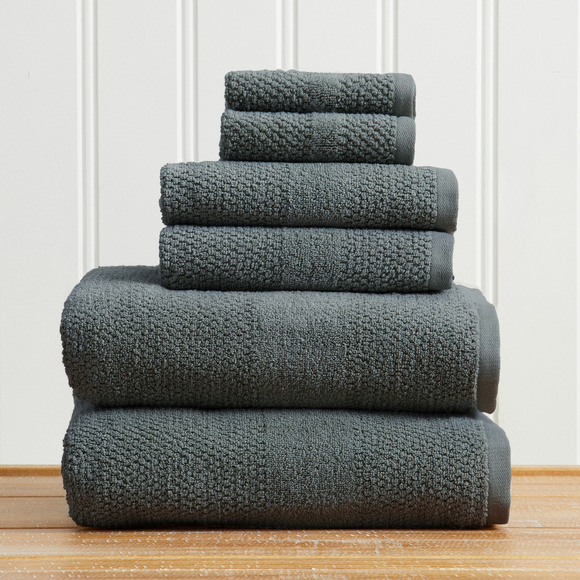 Quick-Dry Cotton Textured Bath Towel Set - Great Bay Home (6-Piece Set, Midnight Blue)
