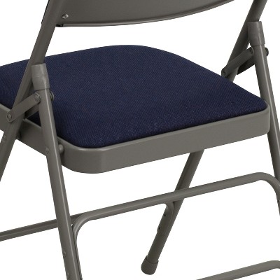 Navy Fabric and Gray Metal Armless Folding Chairs, Set of 2
